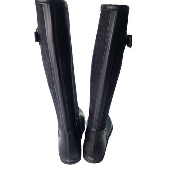 London Fog Mixed Media Flocked Leather & Rubber Knee High Boots Black Size 9-9.5 - Picture 5 of 12